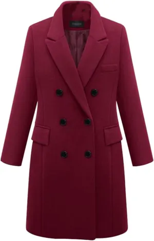 Womens Solid Turn Down Collar Double Breasted Shacket Jacket Autumn Winter Wool Blend Trench Coat