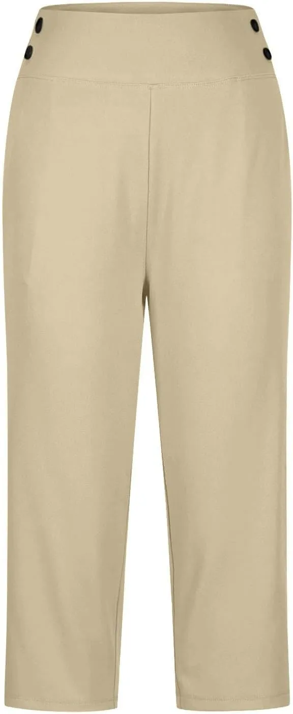 Women's Summer Capri Pants High Waisted Stretch Cropped Trousers Casual Comfortable Yoga Workout Wear Pure Color