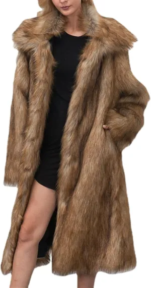 ZHOUYF Faux Fur Soft Coats for Women Winter Lapel Cardigan Shaggy Outerwear Warm Chunky Long Jackets with Pockets