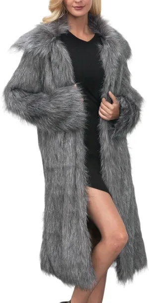 ZHOUYF Faux Fur Soft Coats for Women Winter Lapel Cardigan Shaggy Outerwear Warm Chunky Long Jackets with Pockets